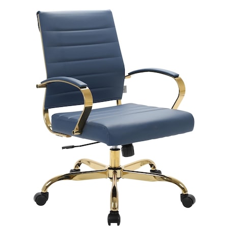 Kd Benmar Home Leather Office Chair with Gold Frame, Navy Blue KD2609638